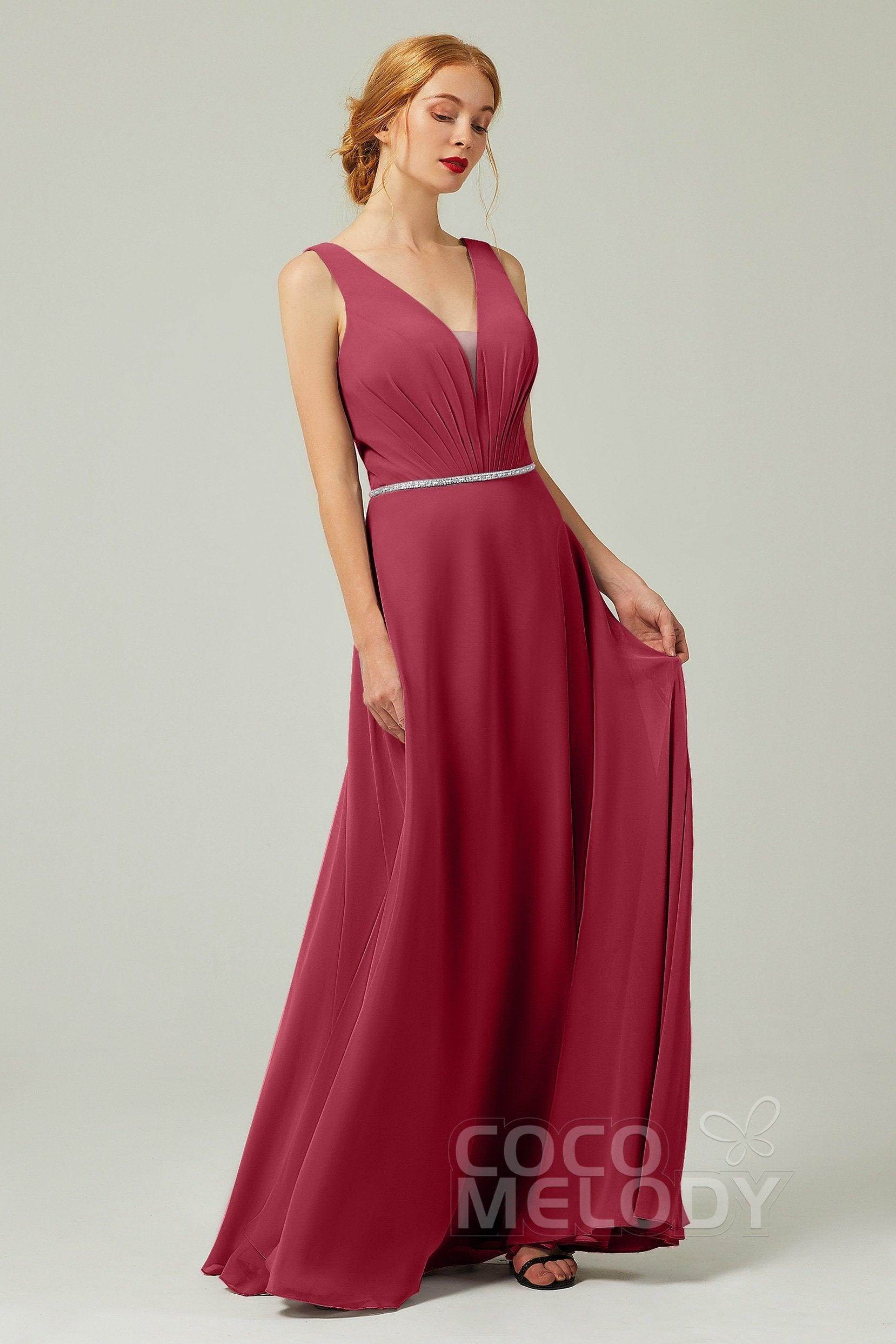 A-Line Floor Length Chiffon Bridesmaid Dress CB0332 - COCOMELODY